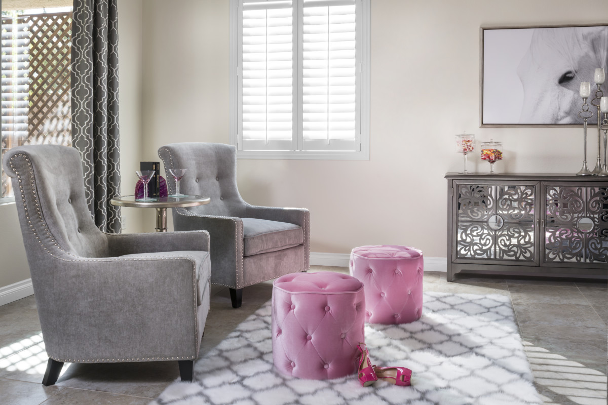 Orlando pink living room with shutters